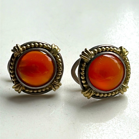 SLANE AND SLANE Column Bellus 18k gold and sterling silver with agate earrings. - Picture 5 of 5